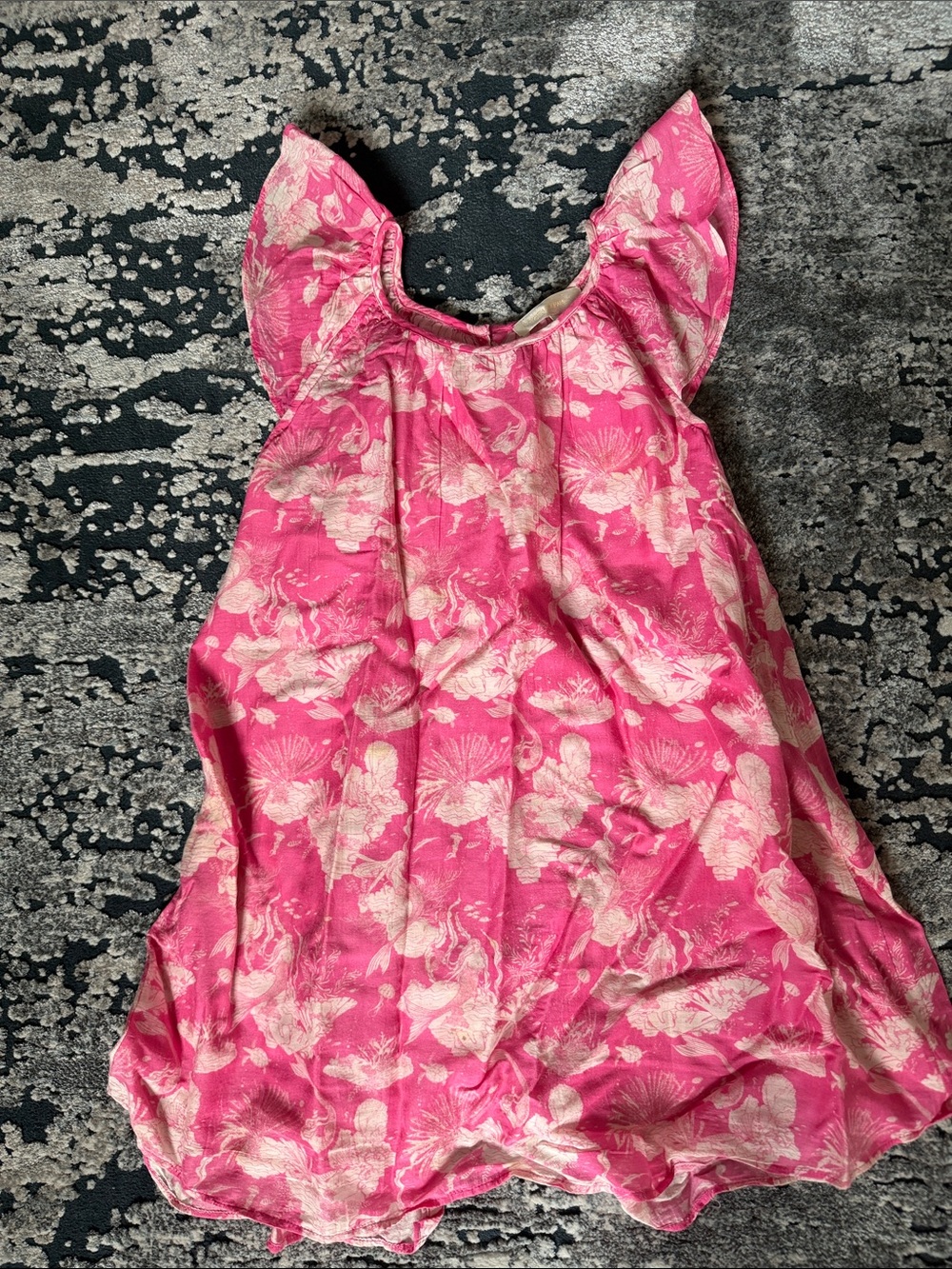 LoveShackFancy Pink Floral Ruffled Sleeve Dress